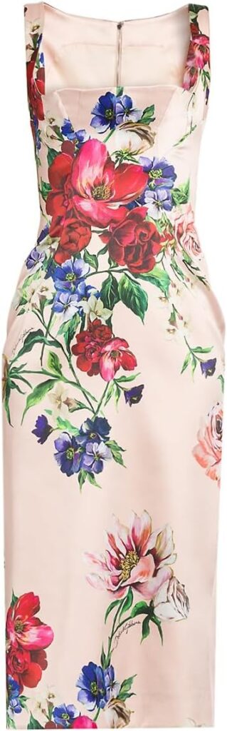 Dolce&Gabbana Satin Floral Sheath Midi-Dress
