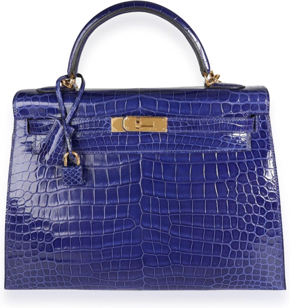 Hermès, Pre-Loved Bleu Électrique Shiny Porosus Crocodile Sellier Kelly 32 GHW