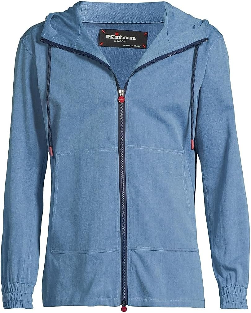 Kiton Chambray Zip-Front Hoodie