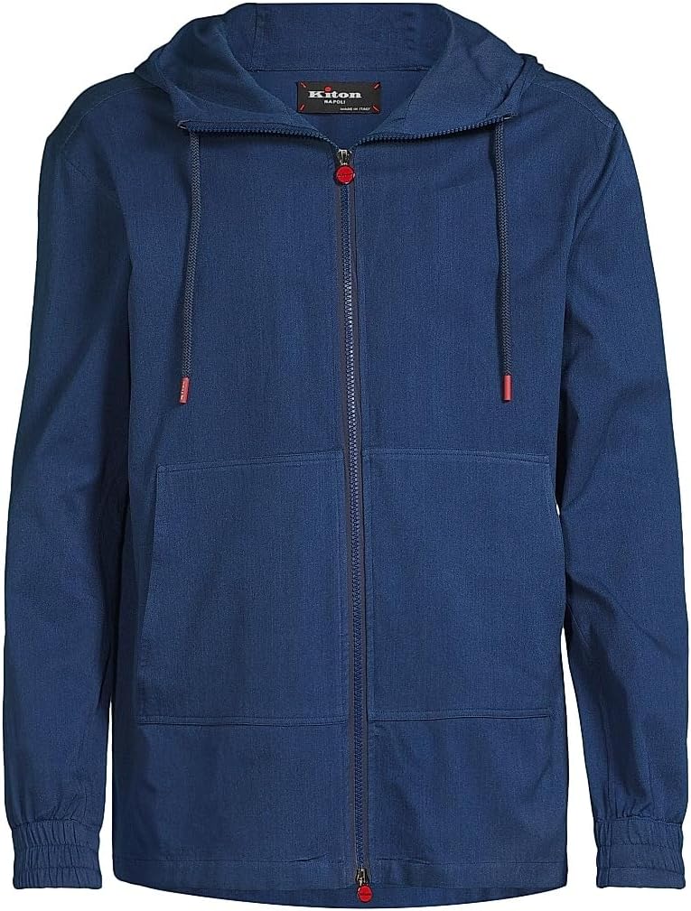 Kiton Chambray Zip-Front Hoodie