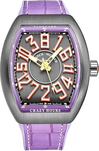 Franck Muller Men's 'Vanguard Crazy Hours' Grey Dial Purple Rubber with Leather On Amazon