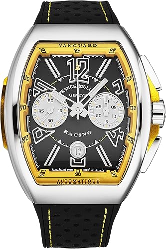 Franck Muller Men's 'Vanguard Racing' Black Dial Black Rubber with Leather Insert Strap Chronograph Automatic Watch
