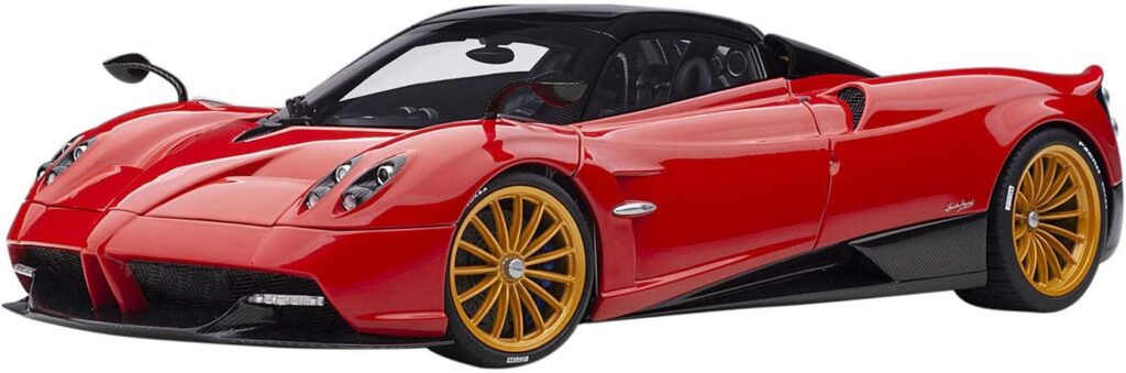 Pagani Huayra Roadster Rosso Monza Red and Carbon with Luggage Set 1/18 Model Car