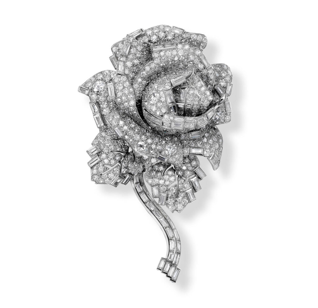 Rose clip brooch, Cartier London, special order, 1938. Owned by Princess Margaret