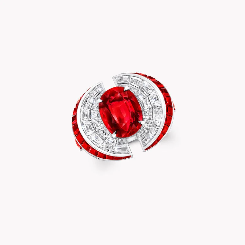 Graff Unique Solitaires-Oval Ruby and White Diamond Ring