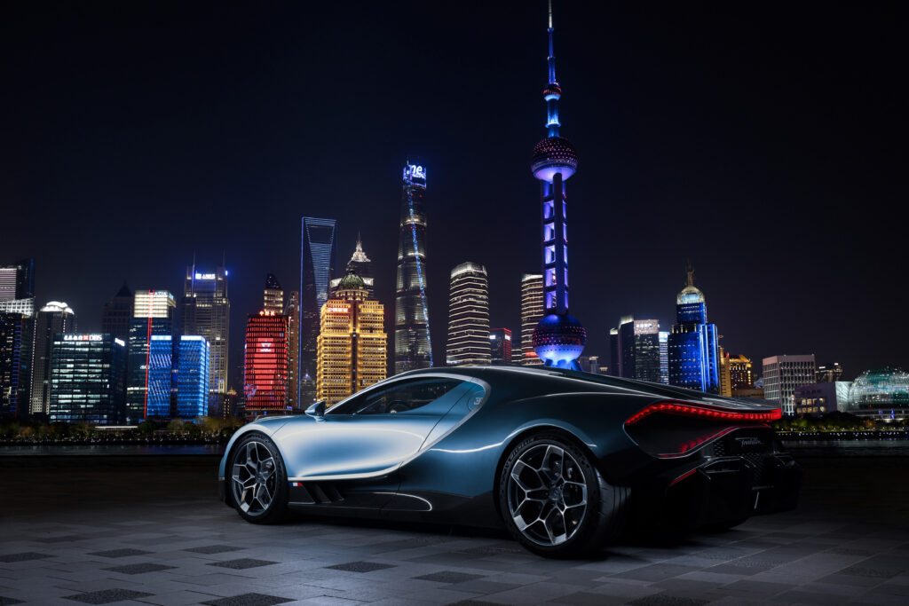 Bugatti Divo front of Shanghai skyline