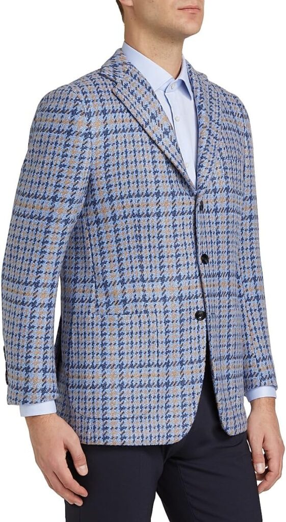 Kiton Cashmere Houndstooth Single-Breasted Sports Jacket – Blue