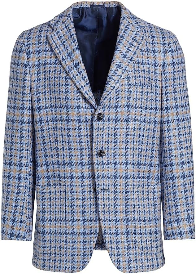 Kiton Cashmere Houndstooth Single-Breasted Sports Jacket – Blue