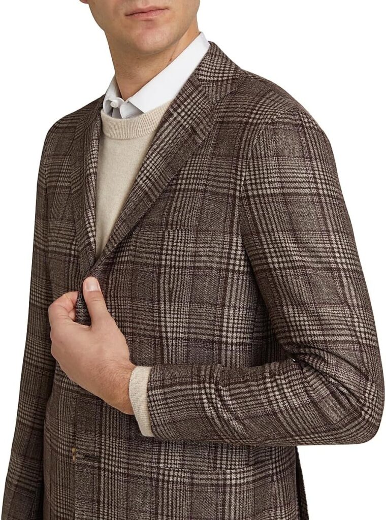 Kiton Wool-Cashmere Plaid Single-Breasted Sports Jacket