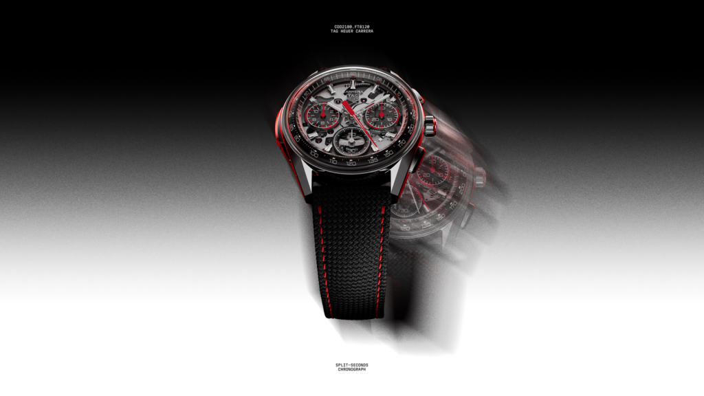TAG Heuer Carrera Split-Seconds Chronograph rubber strap red stitching titanium clasp